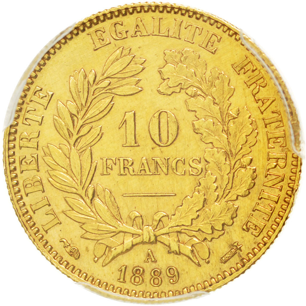 France, Cérès, 10 Francs, 1889 A, Gold, PROOF, KM:830, PCGS PR61