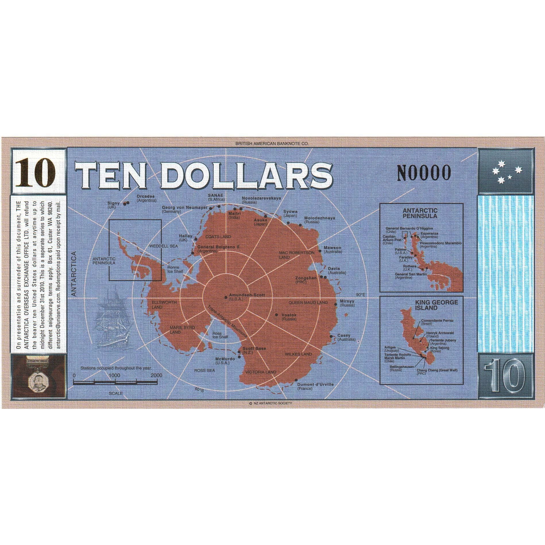 Billete, 10 Dollars, 2001, Antártico, 2001-01-01, UNC