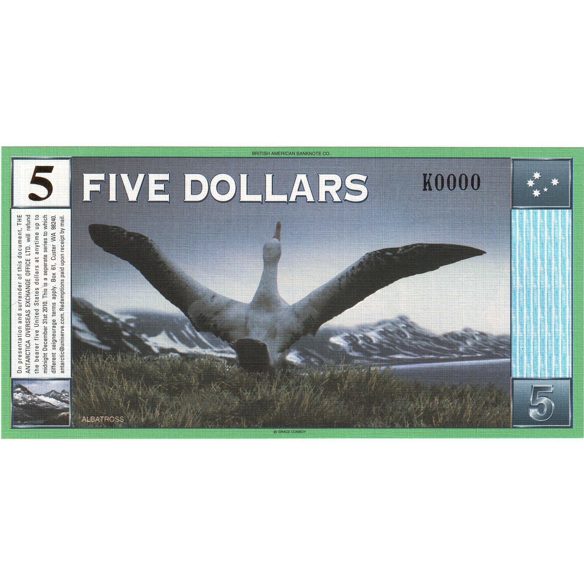 Biljet, Antarctica, 5 Dollars, 2001, 2001-01-01, NIEUW