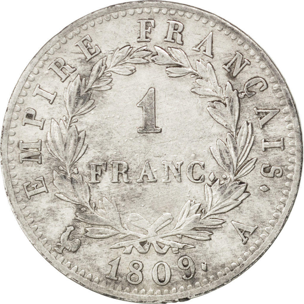 FRANCE, Napoléon I, Franc, 1809, Paris, KM #692.1, EF(40-45), Silver, Gadoury #.
