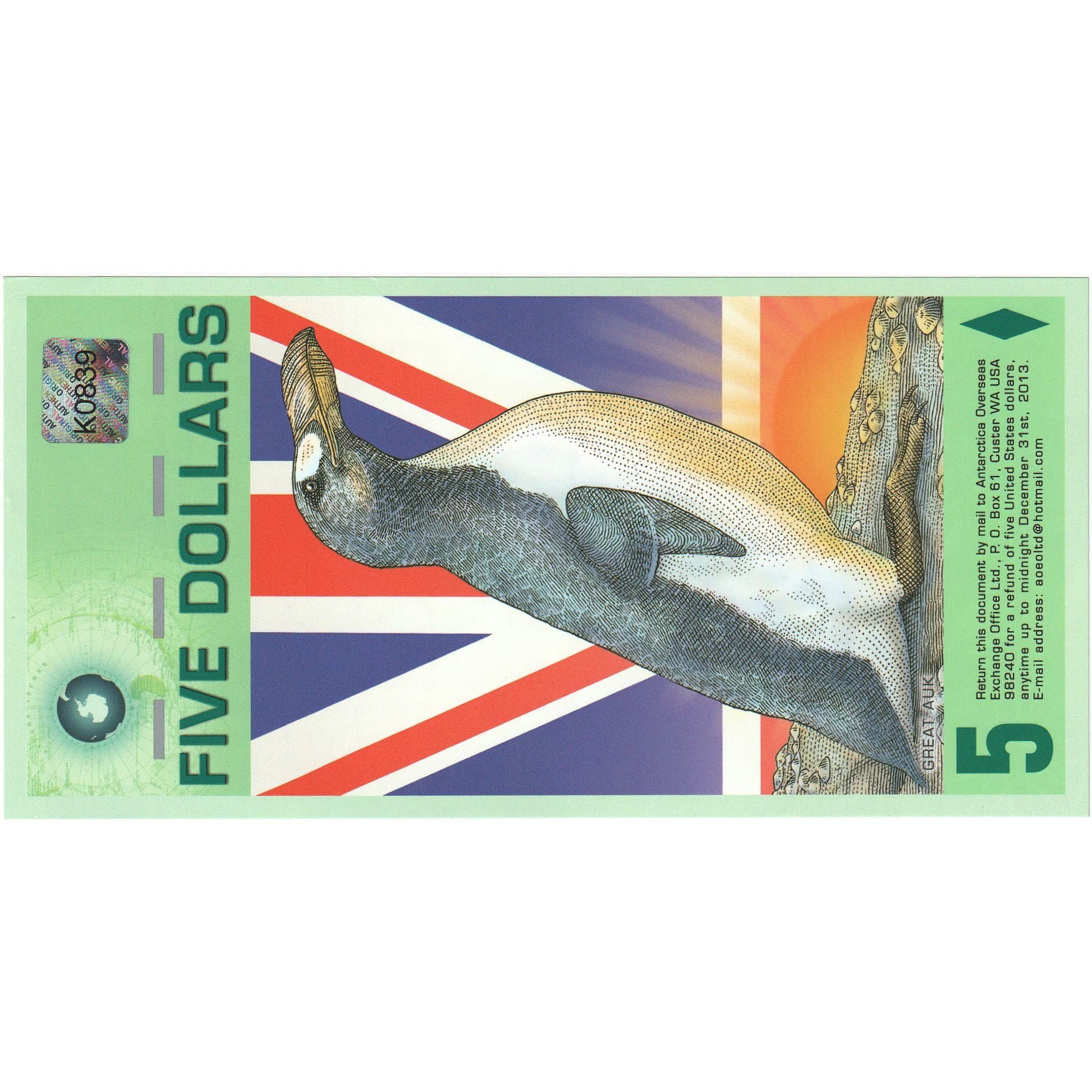 Geldschein, Antarctic, 5 Dollars, 2008, 2008-03-31, UNZ