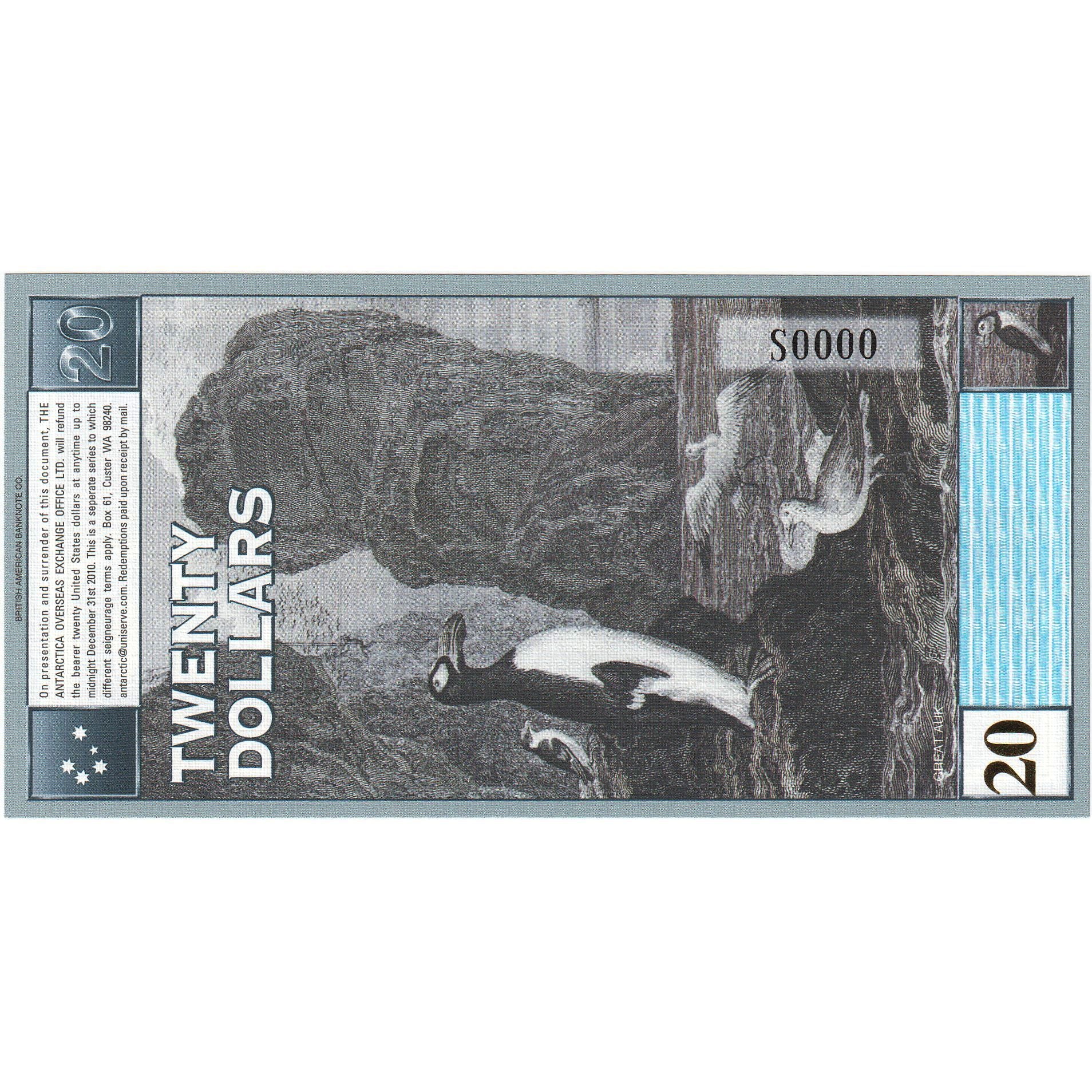 Billete, 20 Dollars, 2001, Antártico, 2001-01-01, UNC