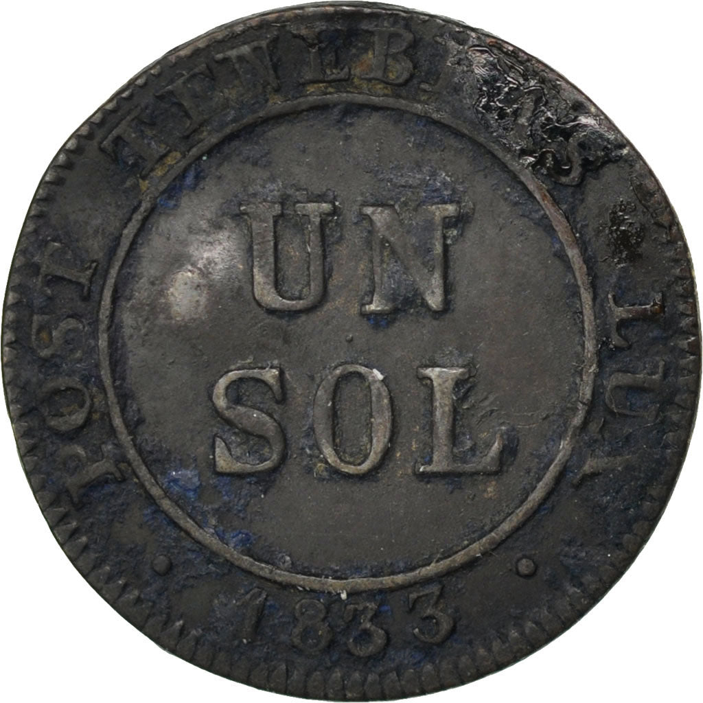 CANTONI SVIZZERI, GENEVA, Sol, 1833, BB, Biglione, KM:120