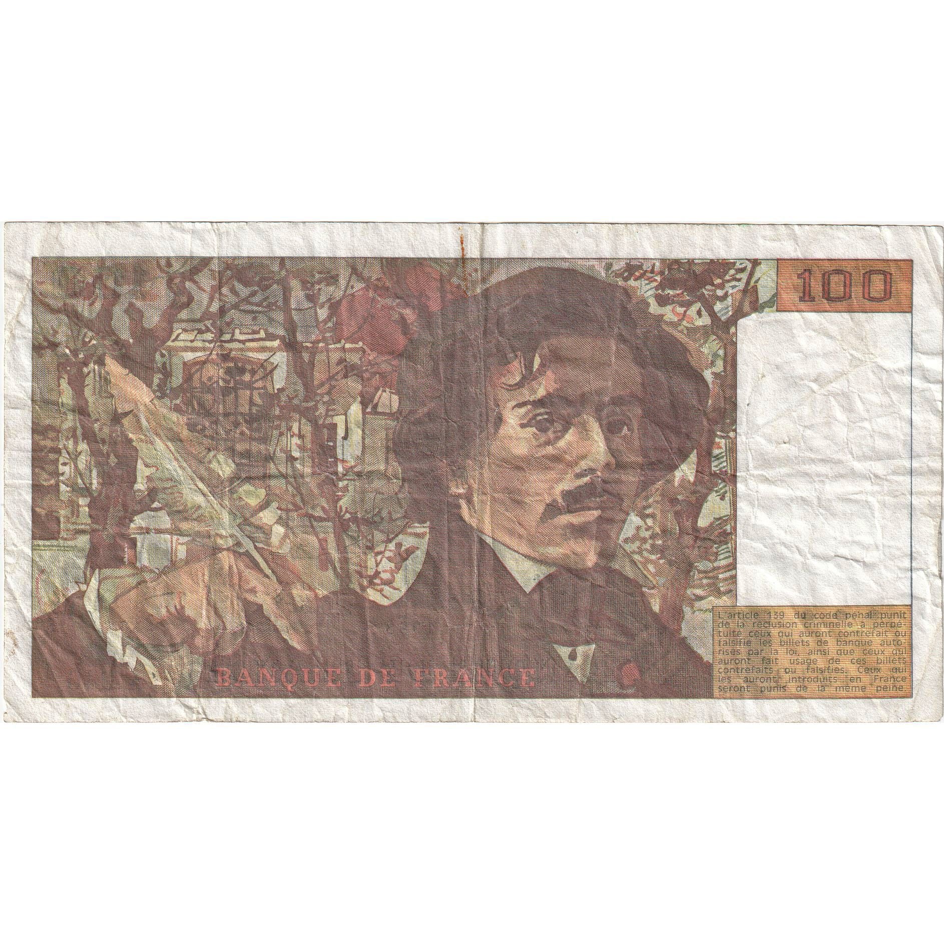 Francia, 100 Francs, Delacroix, 1993, A.240, MB, Fayette:69bis.8, KM:154g