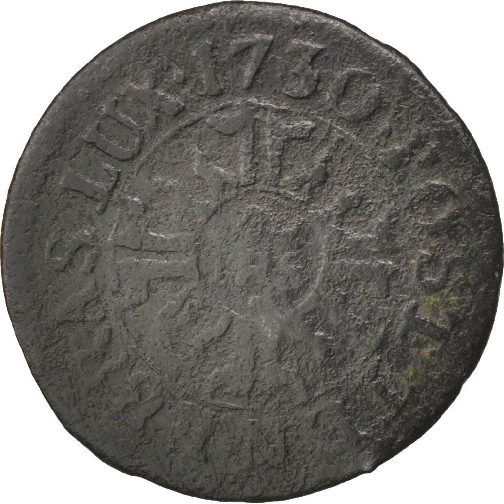 SWISS CANTONS, 6 Deniers, 2 Quarts, 1730, KM #65, VF(30-35), Billon, 0.72