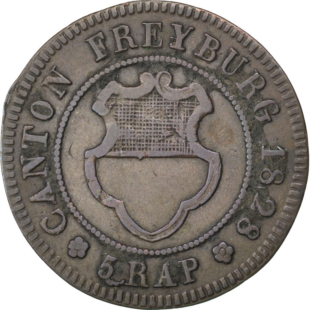 Coin, SWISS CANTONS, FREIBURG, 5 Rappen, 1828, EF(40-45), Billon, KM:82