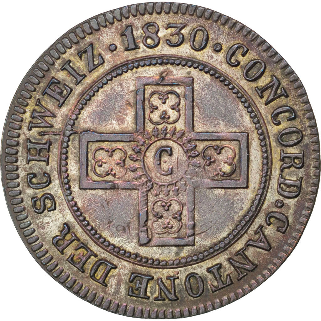 SWISS CANTONS, 5 Rappen, 1830, KM #87, AU(50-53), Billon, 1.83