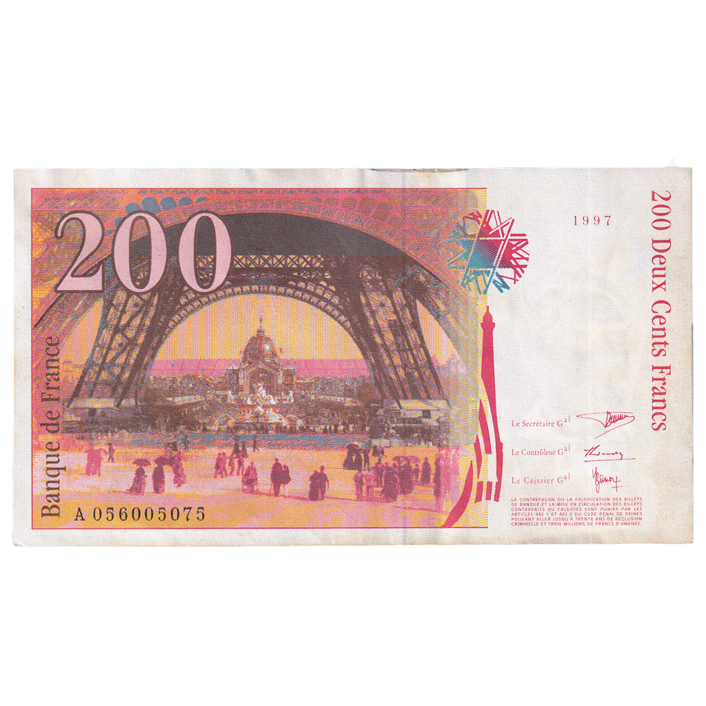 France, 200 Francs, Eiffel, 1997, A.056, EF(40-45), Fayette:75.4b, KM:159b