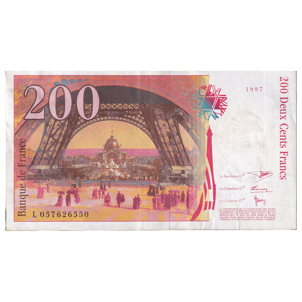 France, 200 Francs, Eiffel, 1997, L.057, TTB, Fayette:75.4b, KM:159b