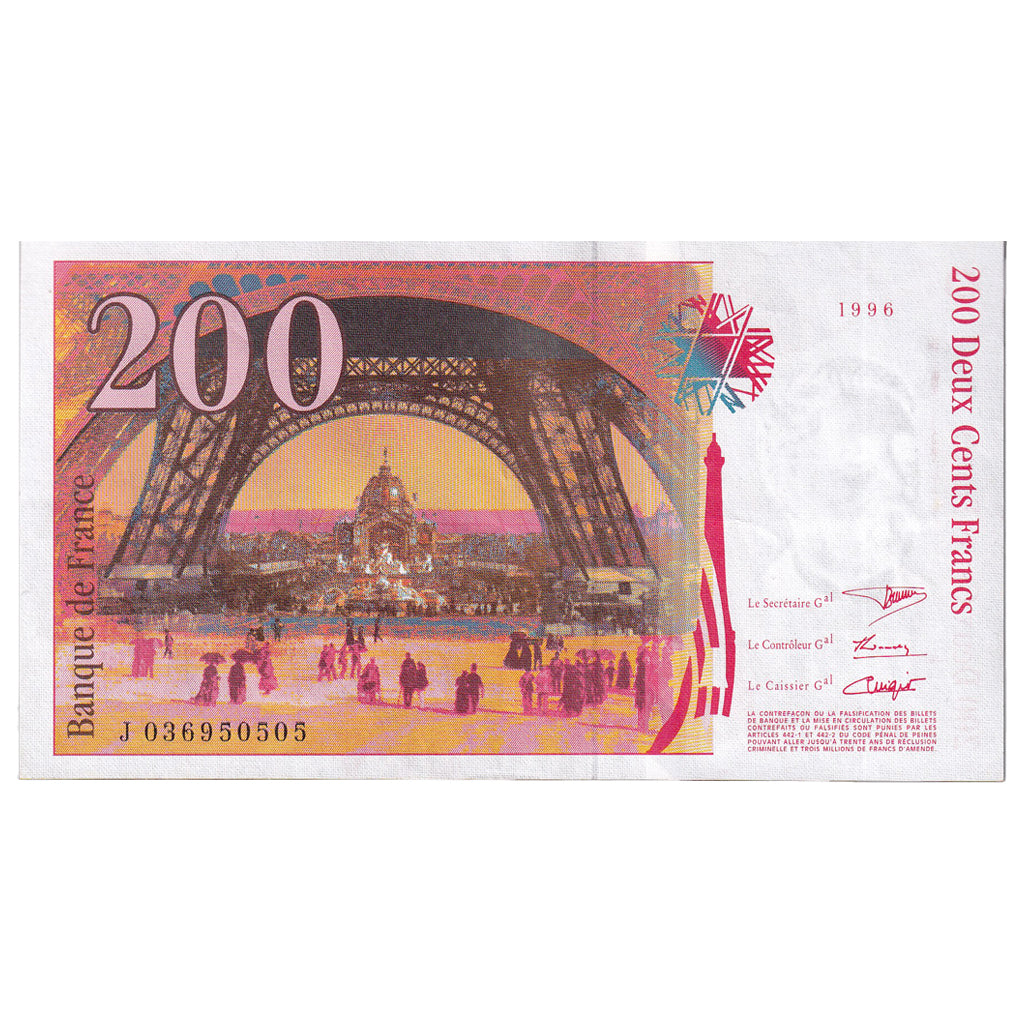 Francia, 200 Francs, Eiffel, 1996, J.036, BB, Fayette:75.2, KM:159a