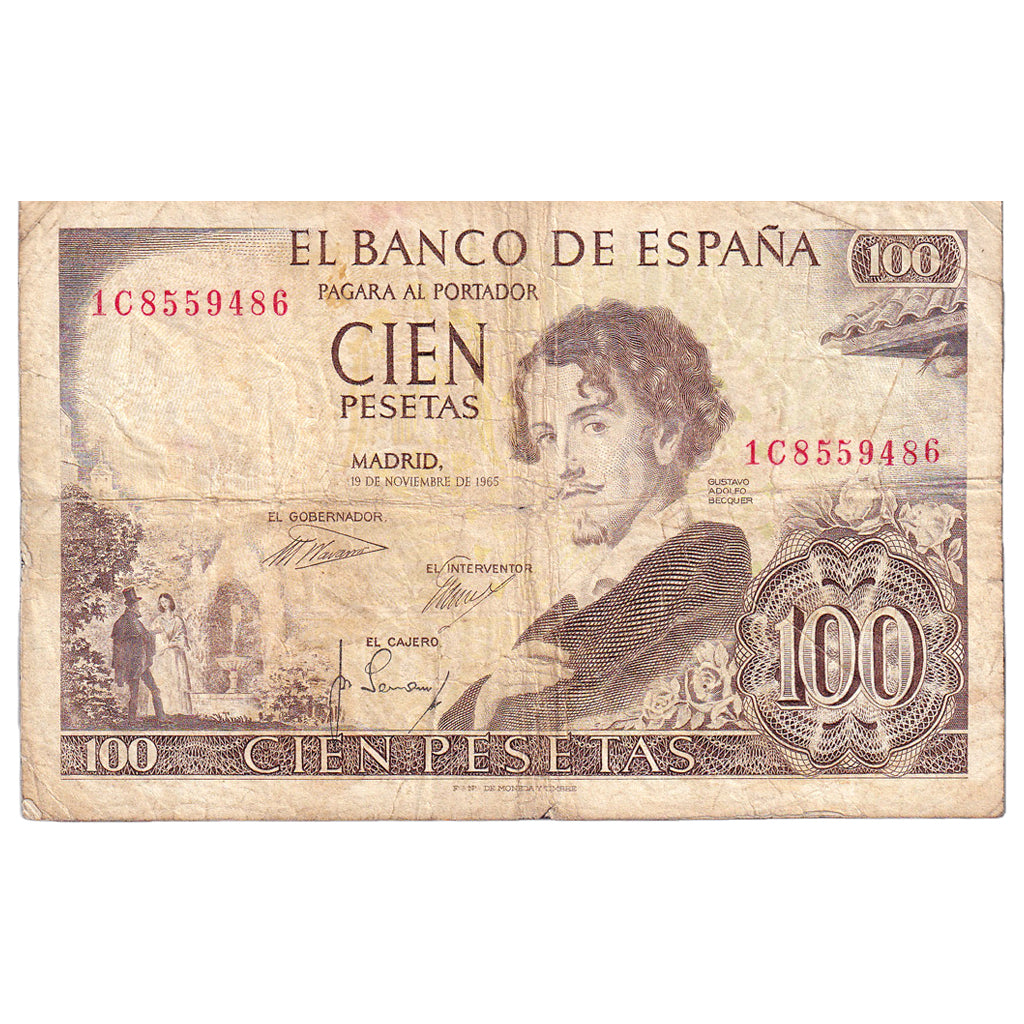 Banknote, Spain, 100 Pesetas, 1965, 1965-11-19, KM:150, VF(20-25)