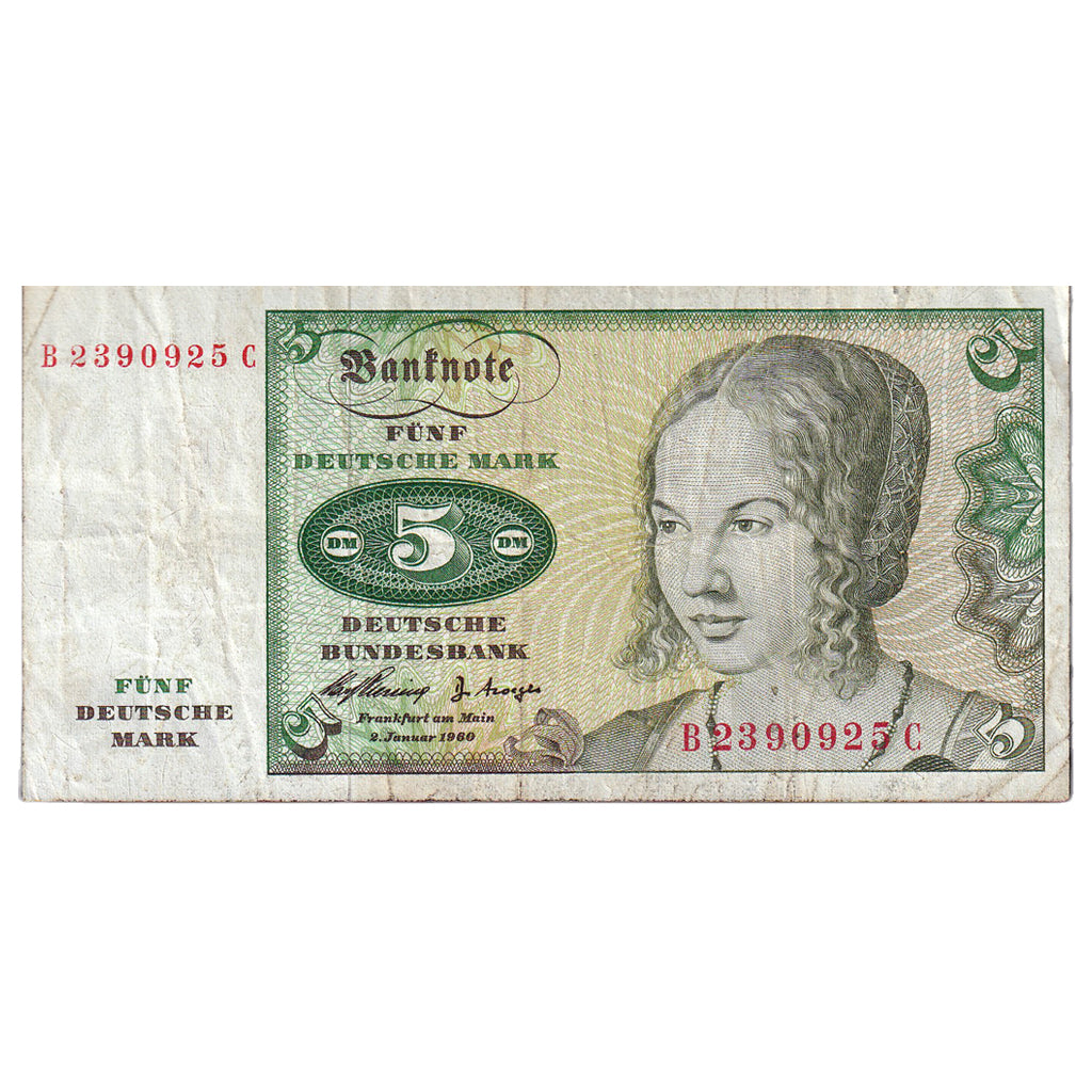 Banknote, GERMANY - FEDERAL REPUBLIC, 5 Deutsche Mark, 1960, 1960-01-02, KM:18a