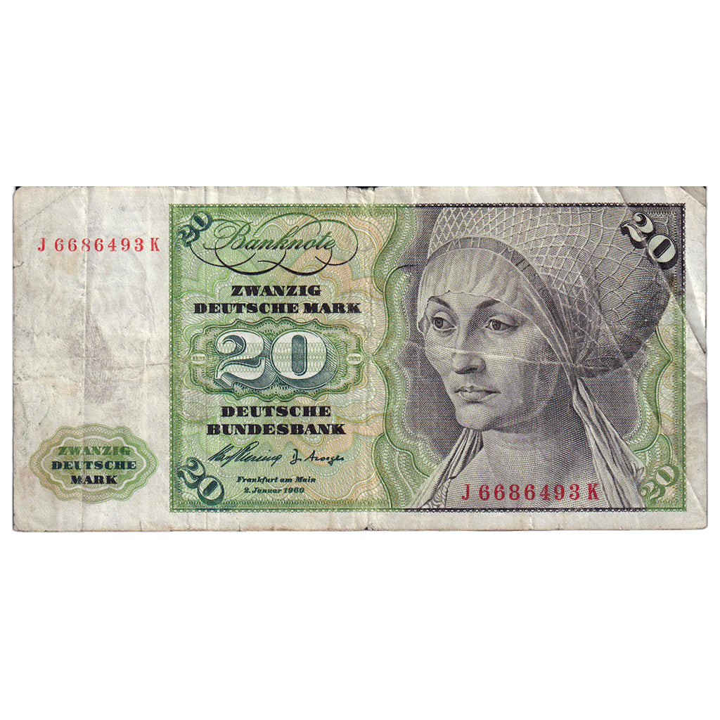 Banknote, GERMANY - FEDERAL REPUBLIC, 20 Deutsche Mark, 1960, 1960-01-02