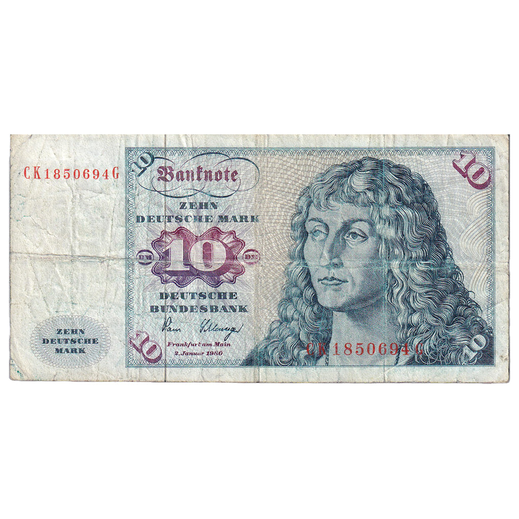 Banknote, GERMANY - FEDERAL REPUBLIC, 10 Deutsche Mark, 1980, KM:31c, VF(20-25)