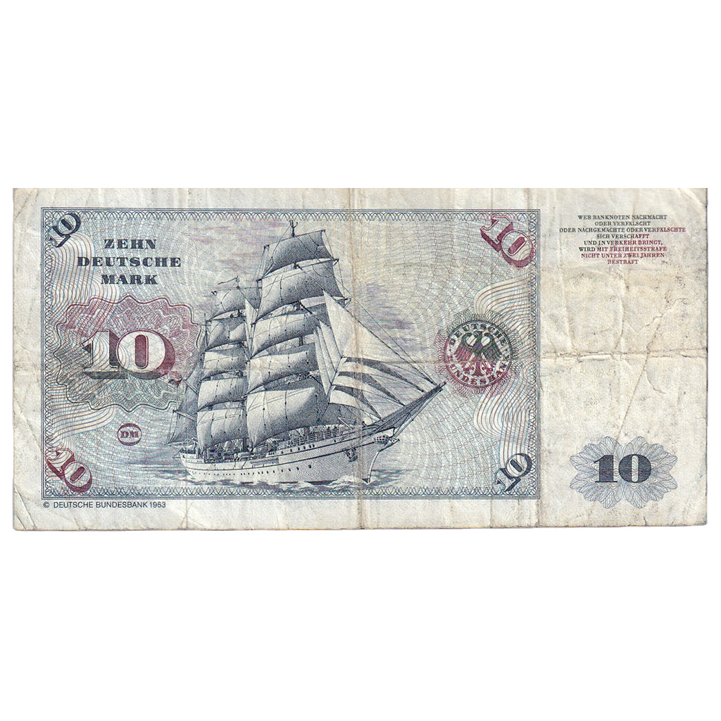 Banknote, GERMANY - FEDERAL REPUBLIC, 10 Deutsche Mark, 1980, KM:31c, VF(20-25)