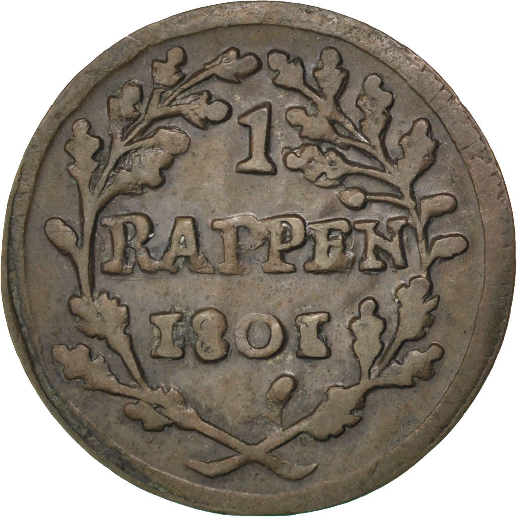 SWITZERLAND, Rappen, 1801, KM #A11, AU(50-53), Billon, 0.69