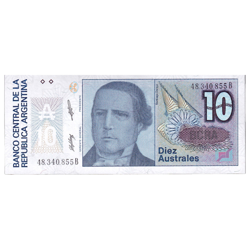 Nota, Argentina, 10 Australes, 1987-1989, KM:325b, UNC(65-70)