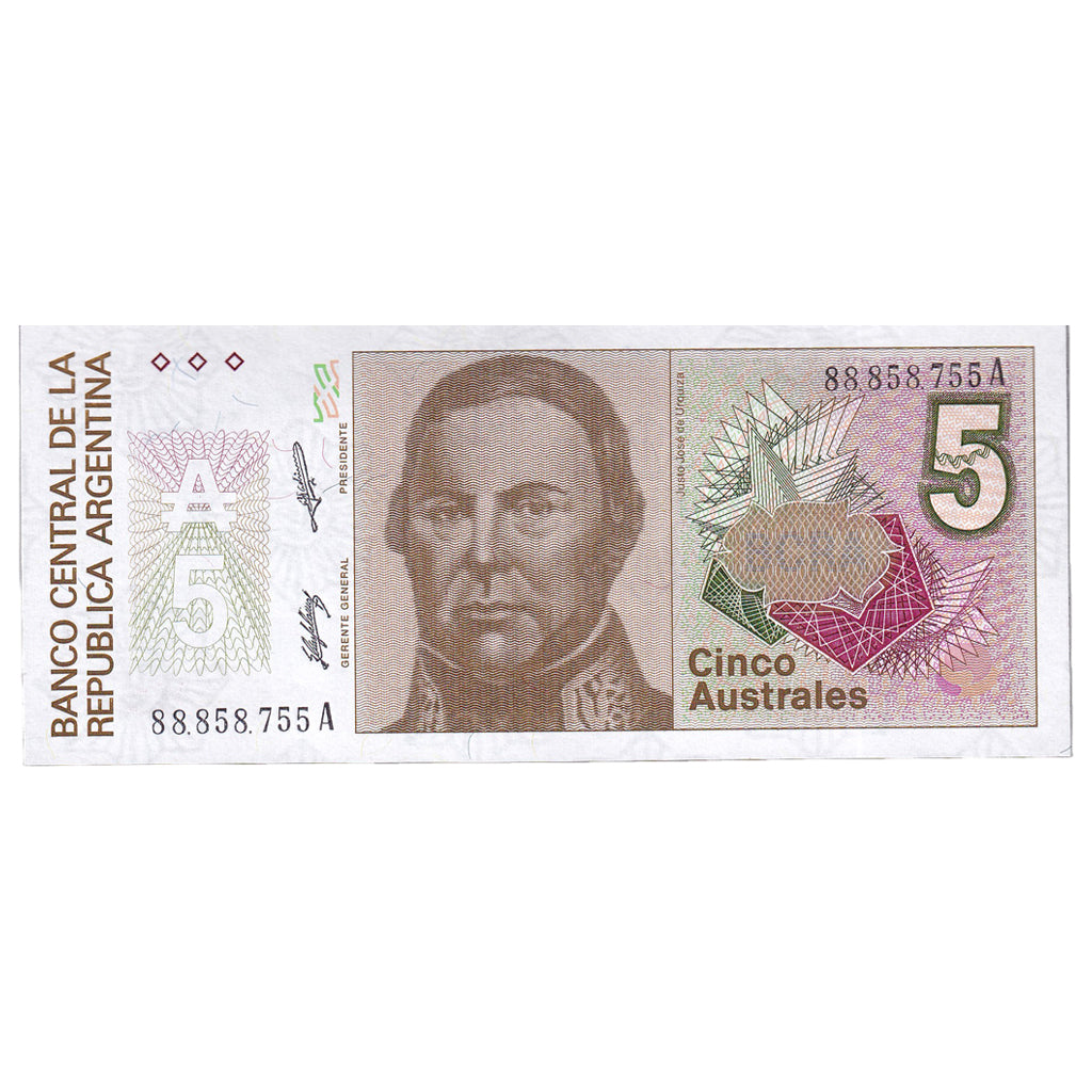 Biljet, Argentinië, 5 Australes, 1987-1989, KM:324b, NIEUW