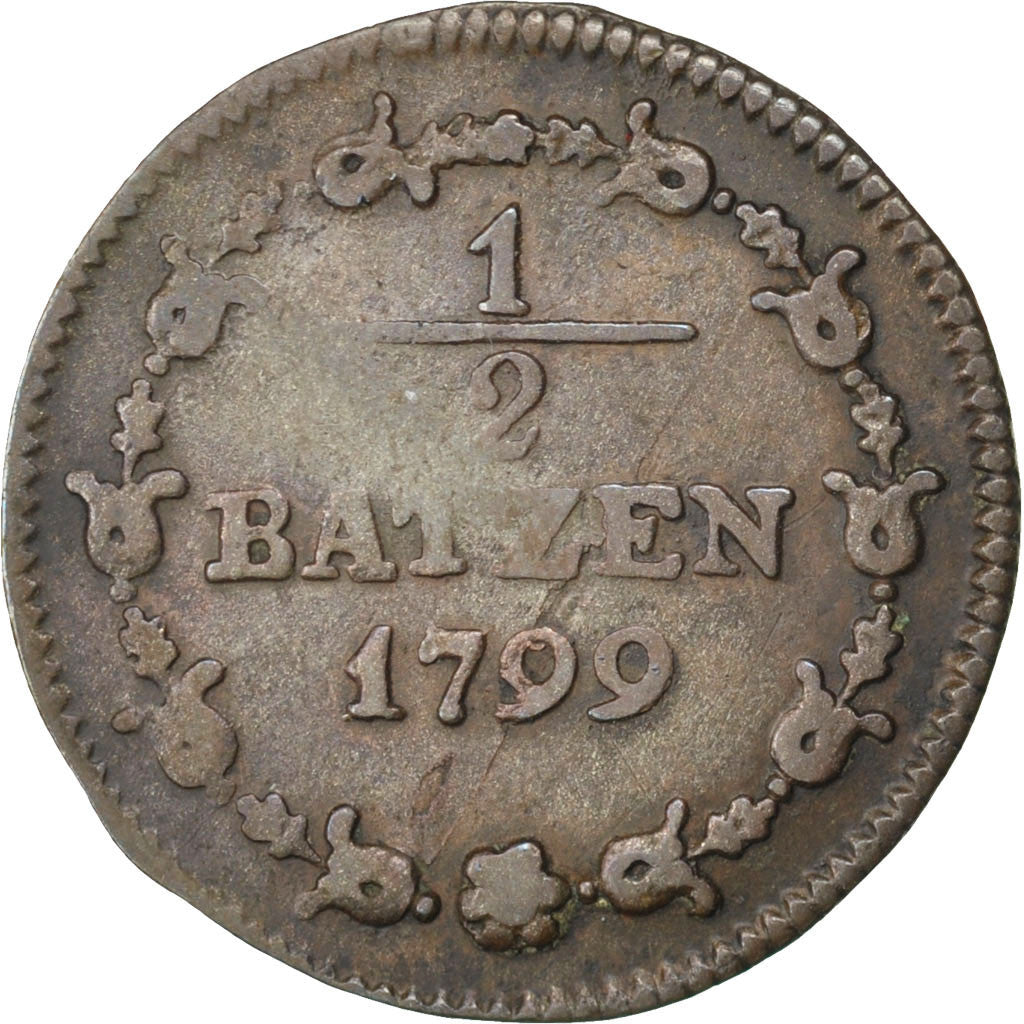 SWITZERLAND, 1/2 Batzen, 1799, KM #A6, EF(40-45), Billon, 1.98