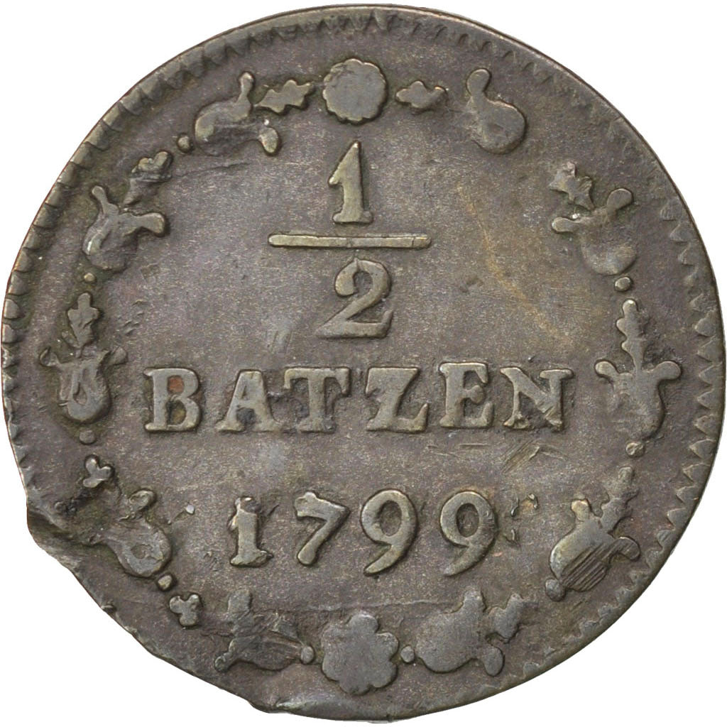 SWITZERLAND, 1/2 Batzen, 1799, KM #A6, EF(40-45), Billon, 1.93