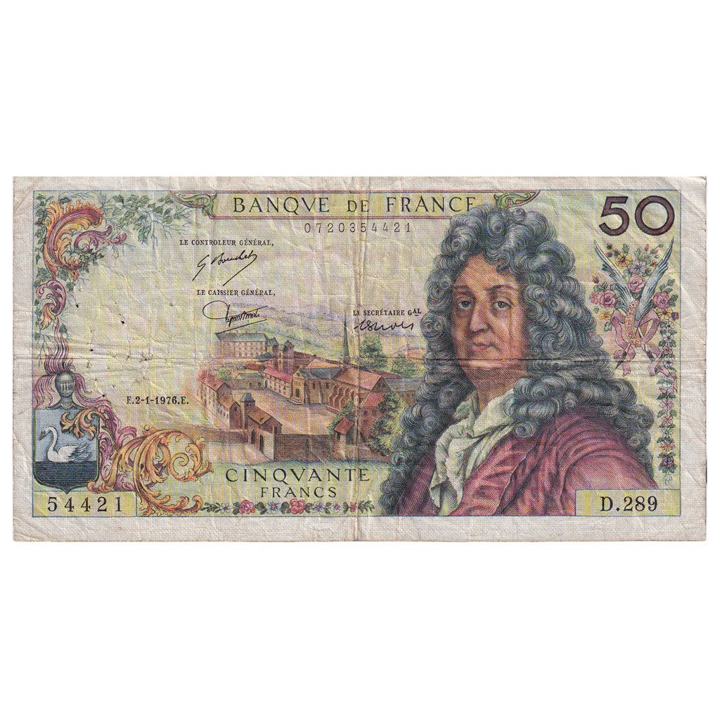 France, 50 Francs, Racine, 1976, D.289, TB, Fayette:64.32, KM:148f