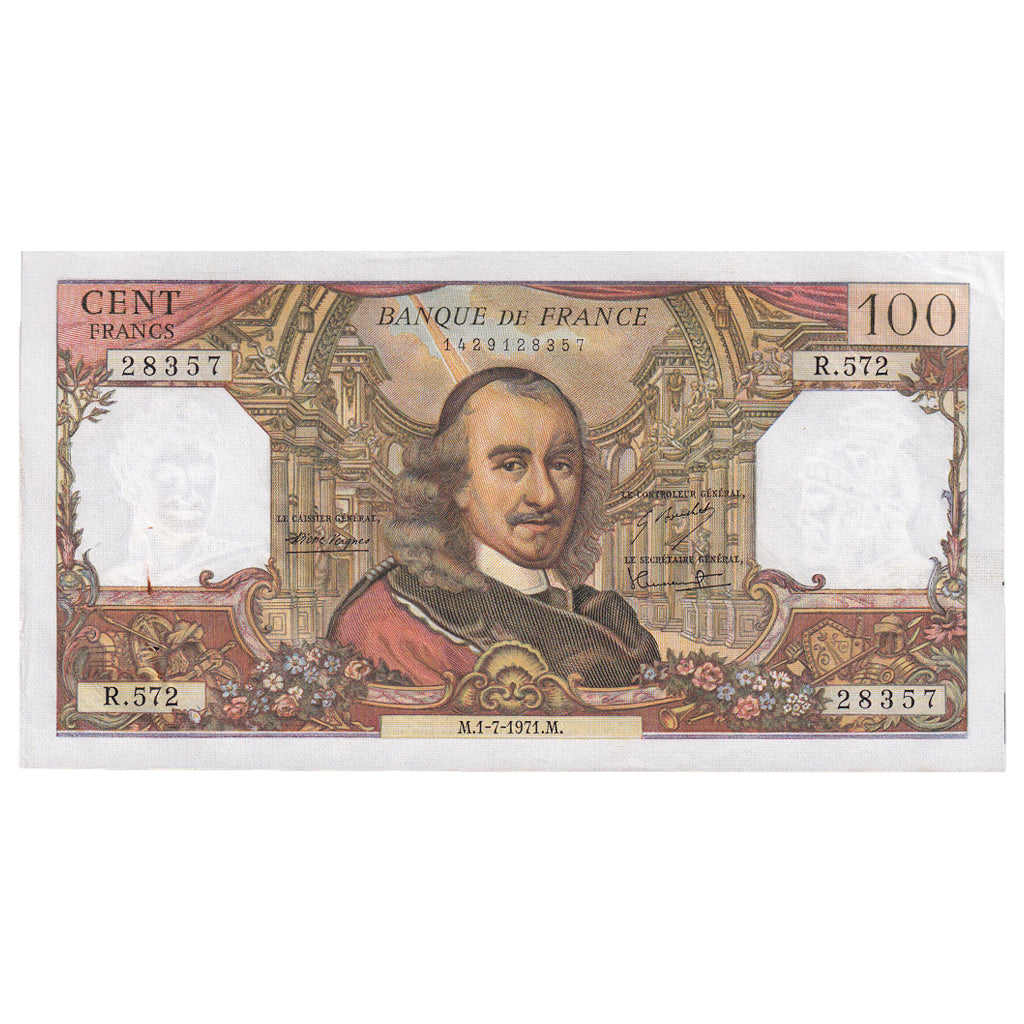 França, 100 Francs, Corneille, 1971, R.572, AU(55-58), Fayette:65.36, KM:149d