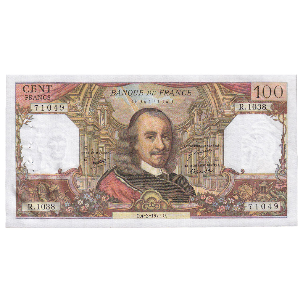 France, 100 Francs, Corneille, 1977, R.1038, AU(55-58), Fayette:65.56, KM:149f