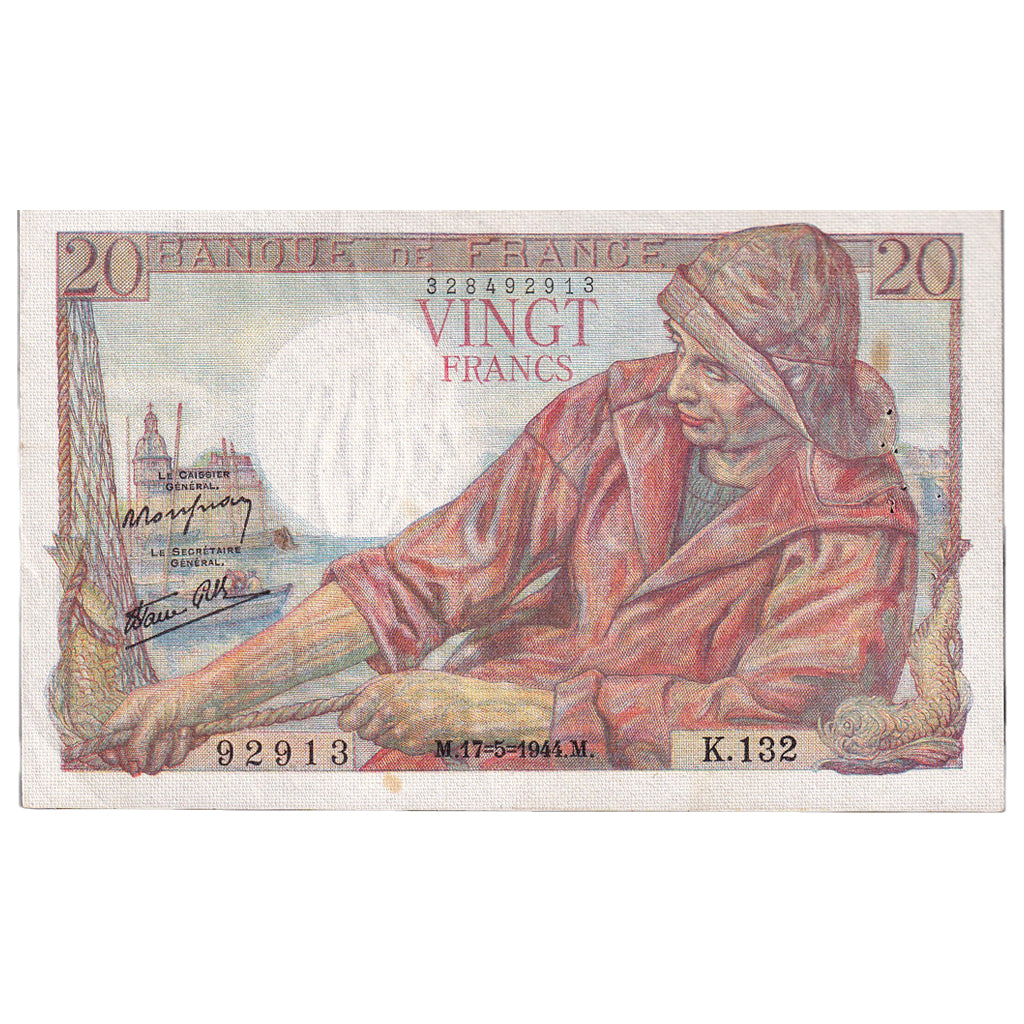 França, 20 Francs, Pêcheur, 1944, K.132, AU(50-53), Fayette:13.9, KM:100a