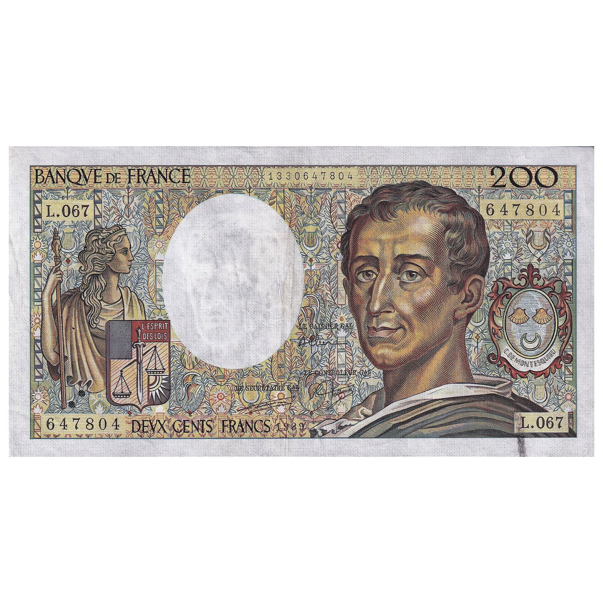 France, 200 Francs, Montesquieu, 1989, L.067, VF(30-35), Fayette:70.09, KM:155c