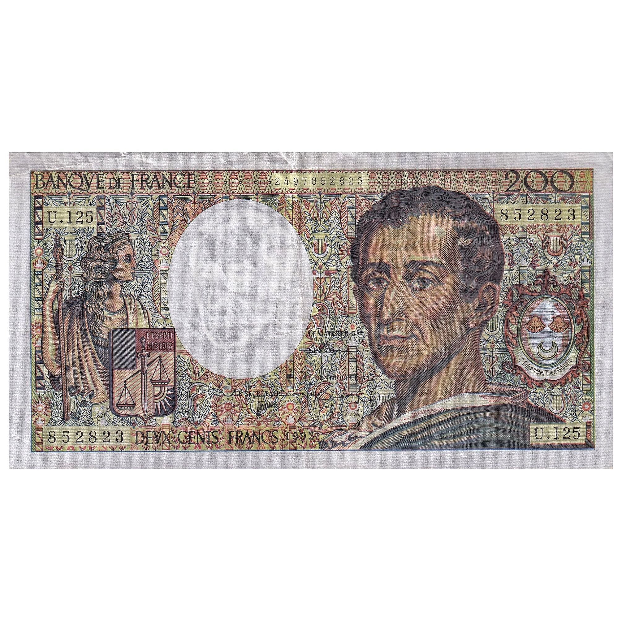 France, 200 Francs, Montesquieu, 1992, U.125, EF(40-45), Fayette:70.12b, KM:155e