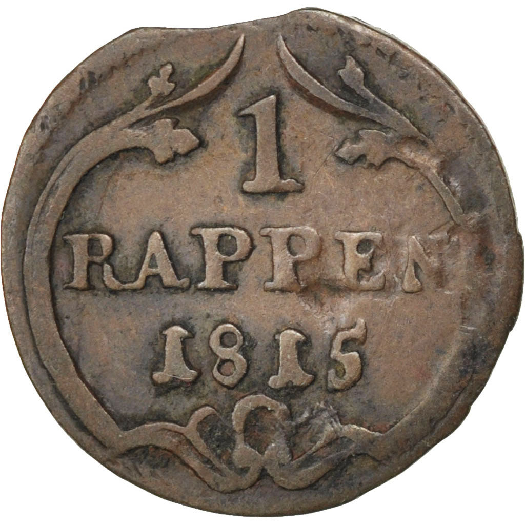 SWISS CANTONS, Rappen, 1815, KM #65, VF(30-35), Copper, 1.03