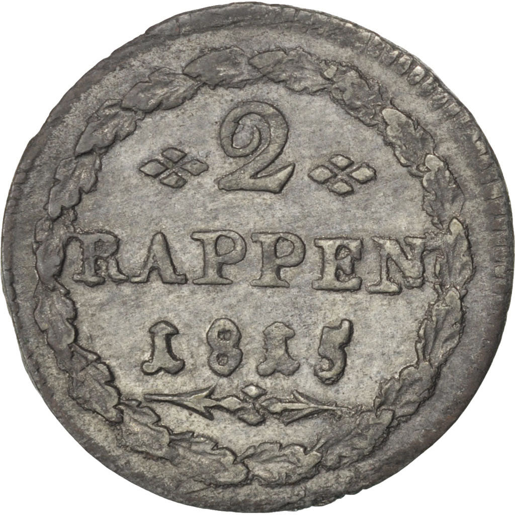 SWISS CANTONS, 2 Rappen, 1815, KM #62, AU(55-58), Billon, 1.28
