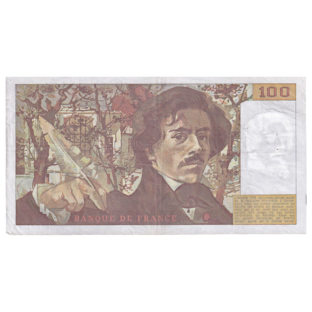 França, 100 Francs, Delacroix, 1983, A.64, EF(40-45), Fayette:69.07, KM:154b