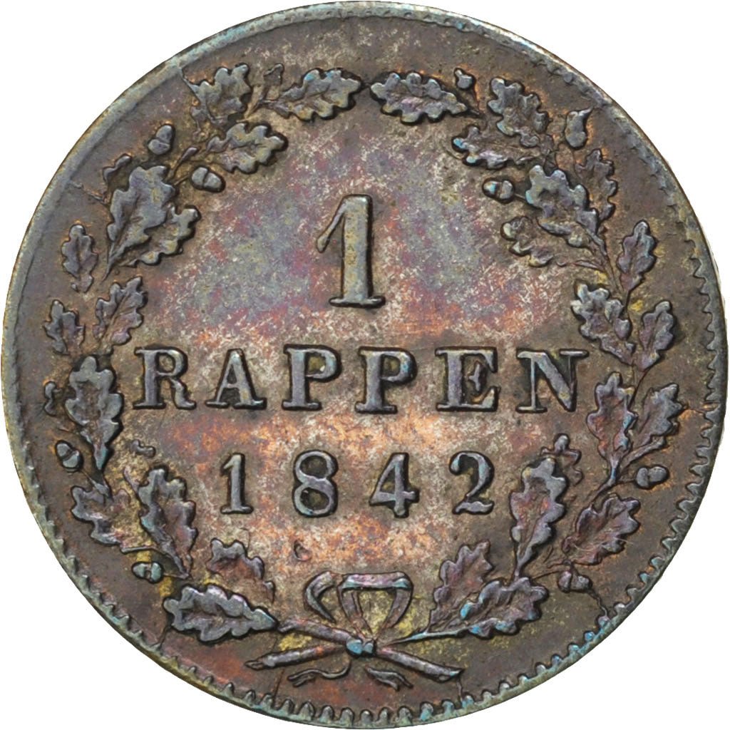 SWISS CANTONS, Rappen, 1842, KM #194, AU(50-53), Billon, 0.76