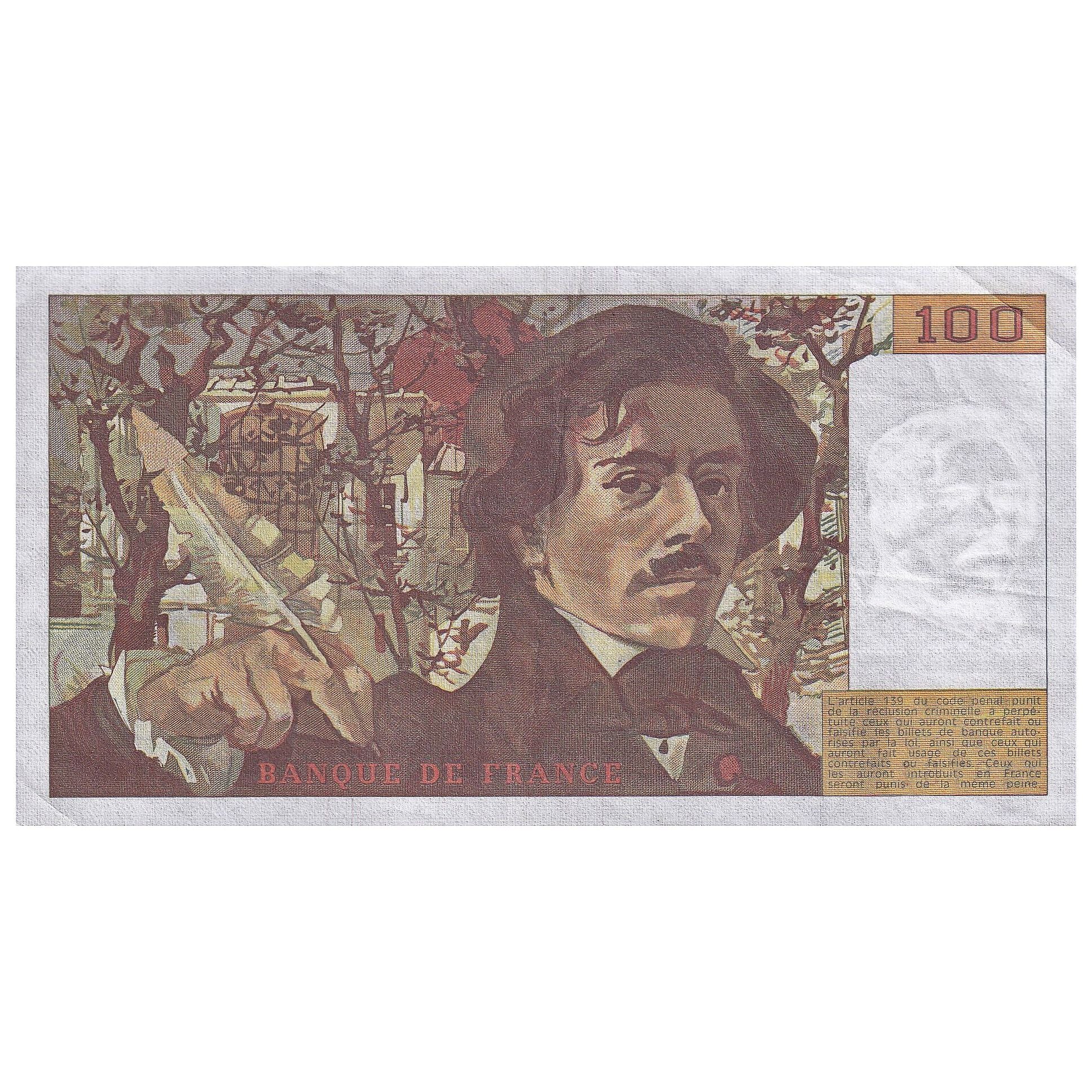 Francja, 100 Francs, Delacroix, 1989, S.144, EF(40-45), Fayette:69.13C, KM:154d