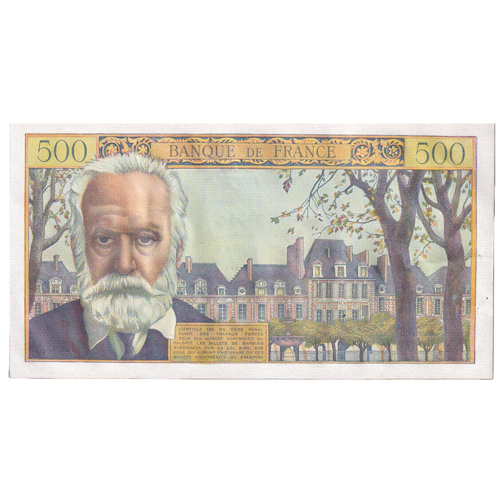France, 500 Francs, Victor Hugo, 1954, U.33, AU(50-53), Fayette:35.03, KM:133a