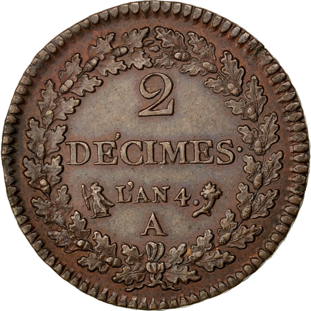 FRANCE, Dupré, 2 Decimes, 1795, Paris, KM #638.1, graded, PCGS, MS(60-62), B...