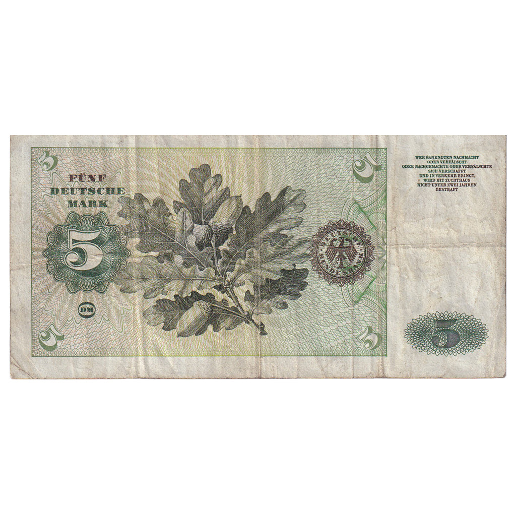 Billete, 5 Deutsche Mark, 1960, ALEMANIA - REPÚBLICA FEDERAL, 1960-01-02