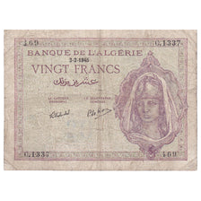 Nota, Argélia, 20 Francs, 1945, 1945-02-02, KM:92b, VF(30-35)