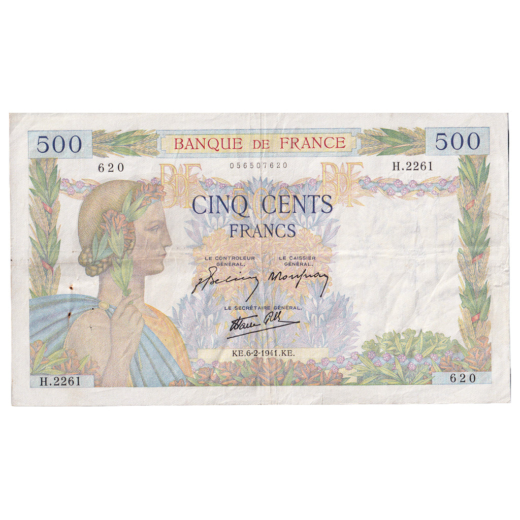 Francia, 500 Francs, La Paix, 1941, H.2261, MBC, Fayette:32.14, KM:95b