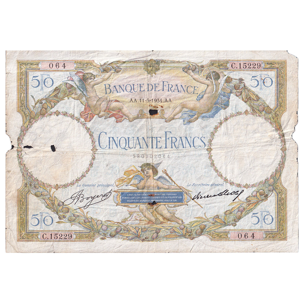 Frankreich, 50 Francs, Luc Olivier Merson, 1934, C.15229, GE, Fayette:16.05