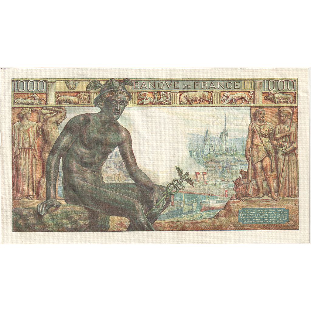 Francia, 1000 Francs, Déesse Déméter, 1942, R.1226, MBC+, Fayette:40.6