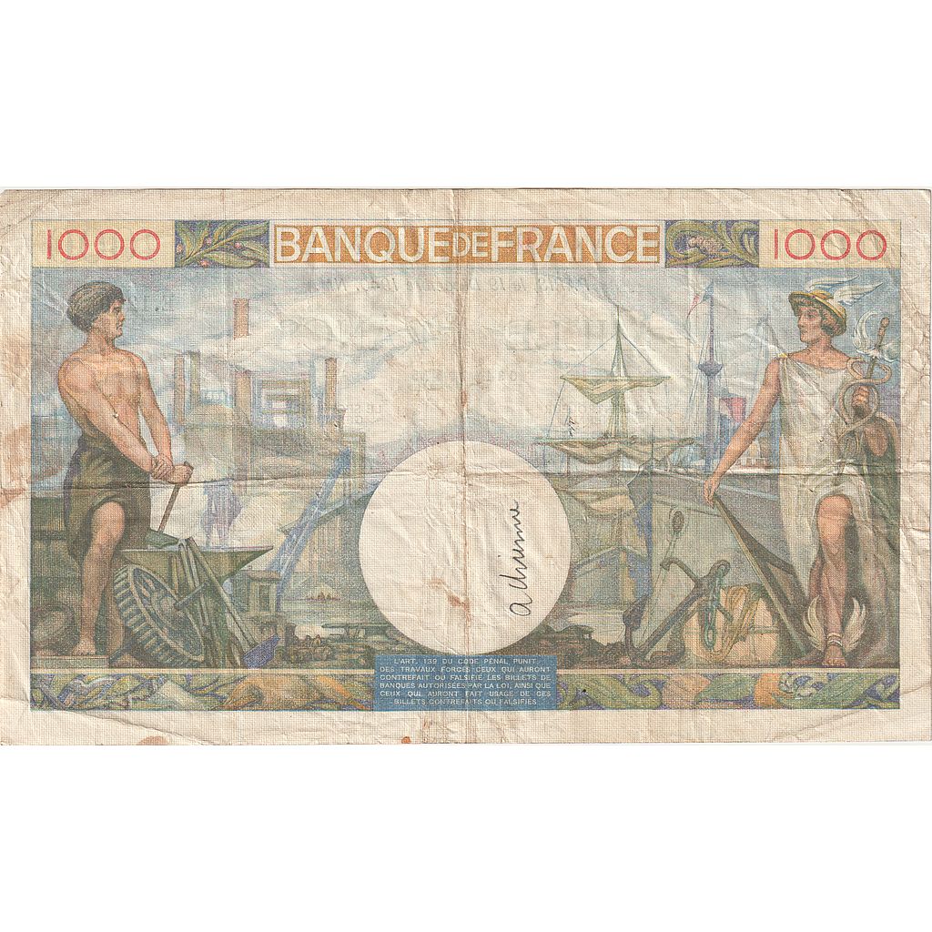 France, 1000 Francs, Commerce et Industrie, 1940, E.1260, VF(30-35)