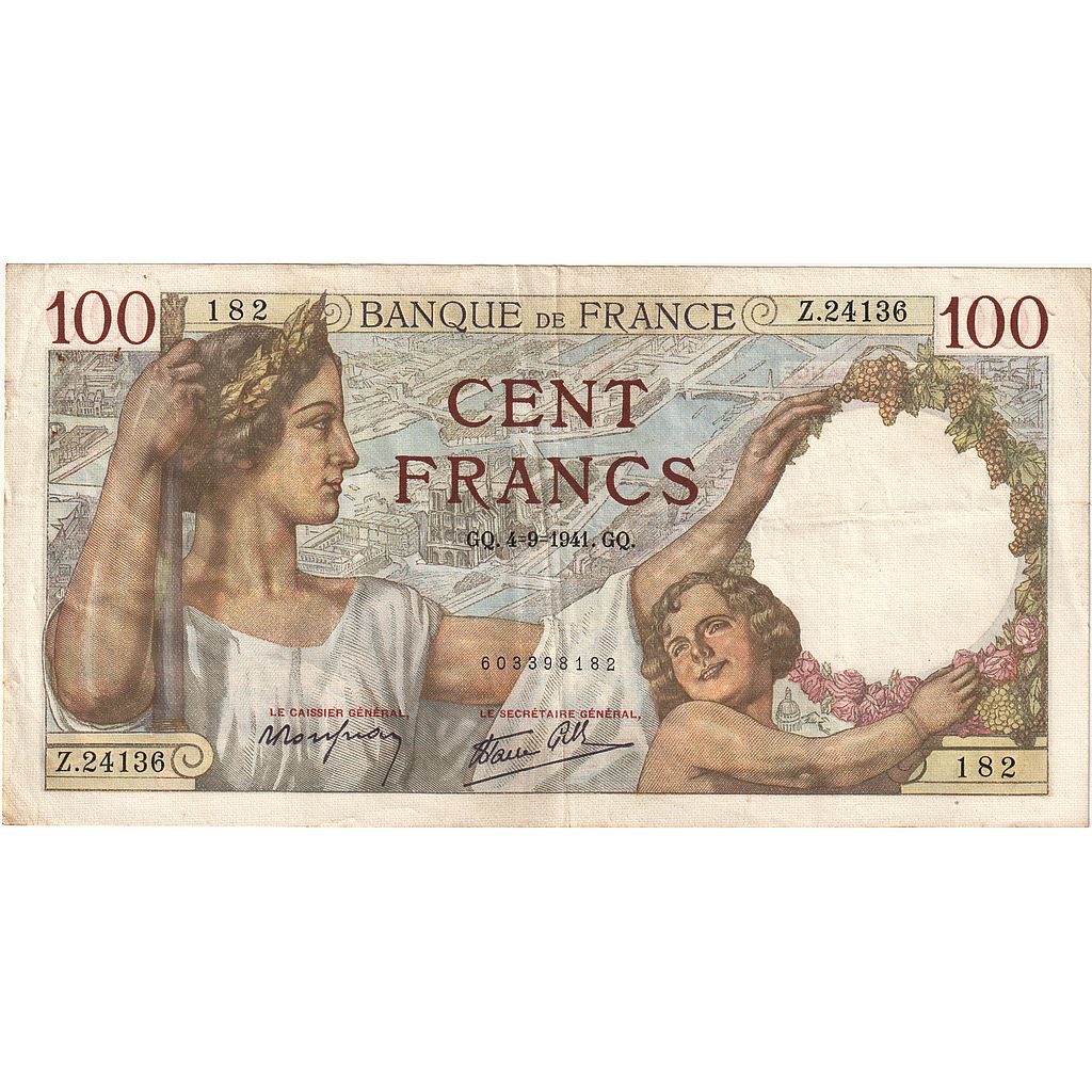 Francia, 100 Francs, Sully, 1941, Z.24136, MBC, Fayette:26.57, KM:94