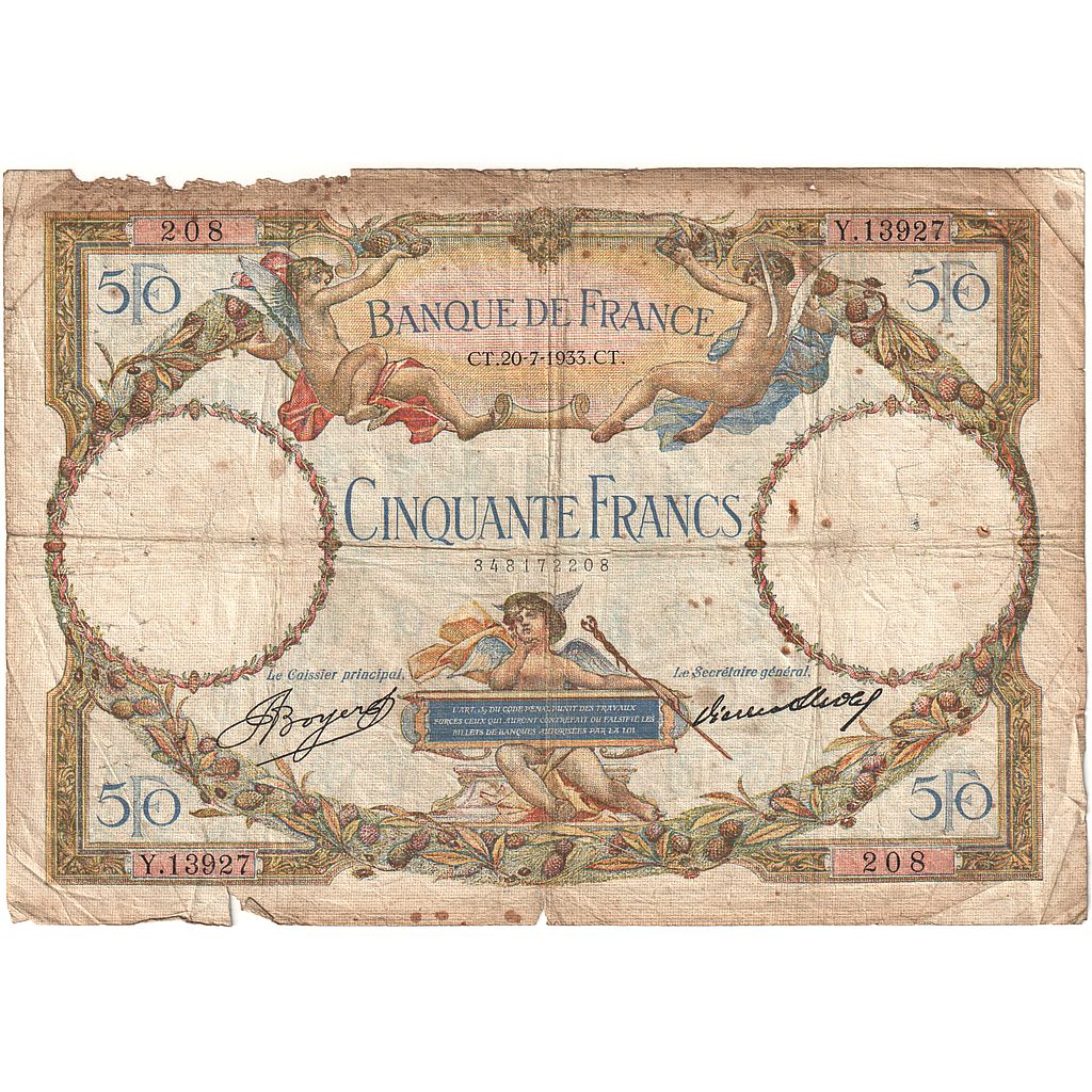 Francia, 50 Francs, Luc Olivier Merson, 1933, Y.13927, RC, Fayette:16.4, KM:80b