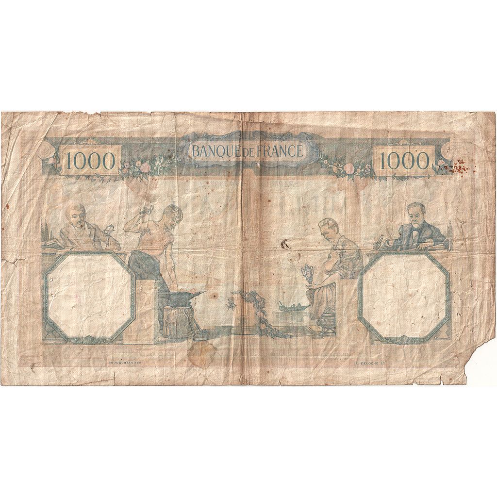 France, 1000 Francs, Cérès et Mercure, 1936, T.2781, AG(1-3), Fayette:37.10