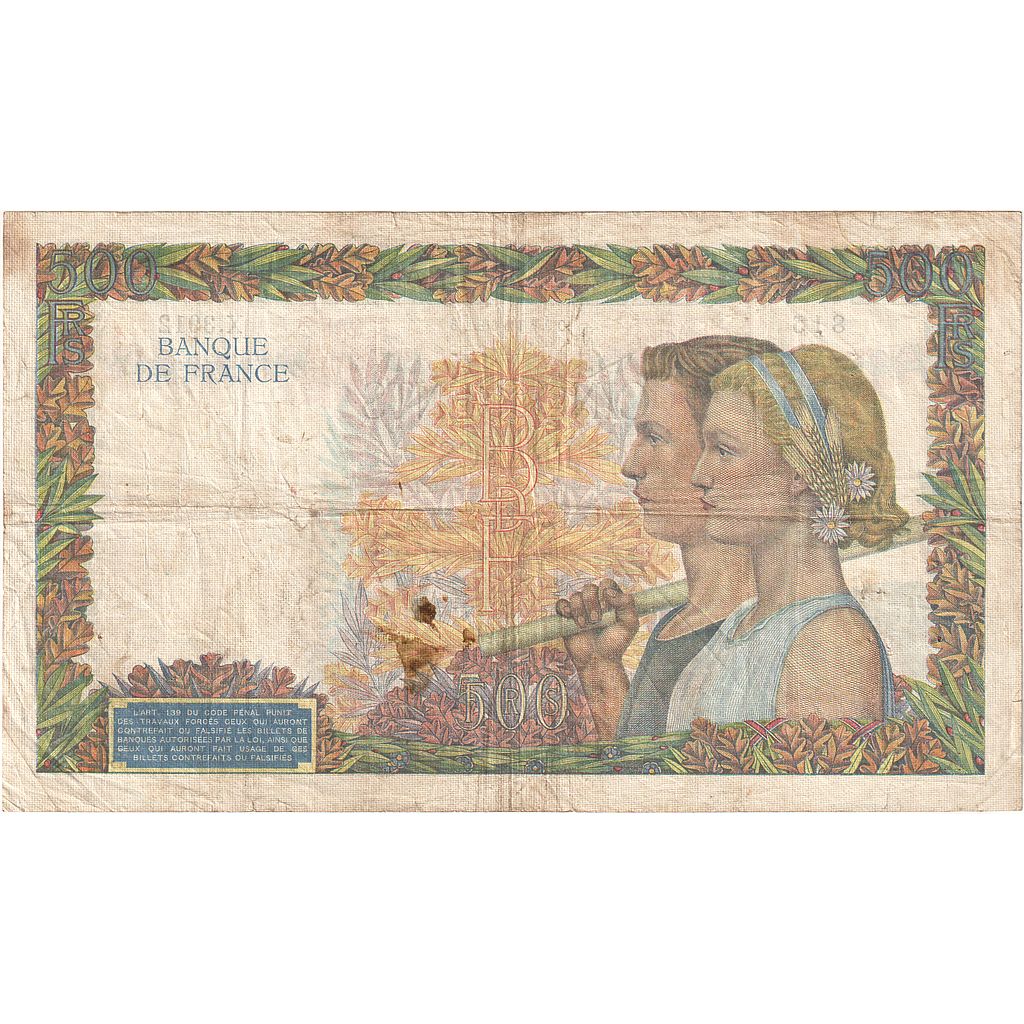 Francia, 500 Francs, La Paix, 1941, X.3912, MB, Fayette:32.23, KM:95b