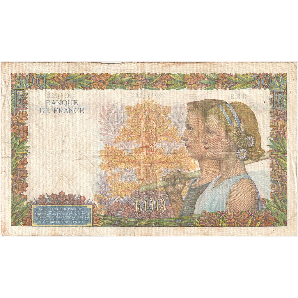 França, 500 Francs, La Paix, 1941, K.4022, VF(20-25), Fayette:32.24, KM:95b