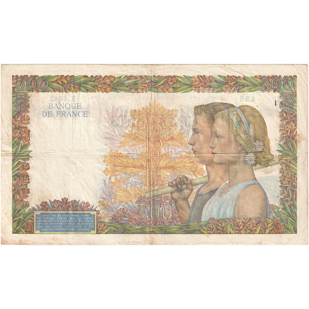 Francja, 500 Francs, La Paix, 1941, K.4042, VF(30-35), Fayette:32.24, KM:95b