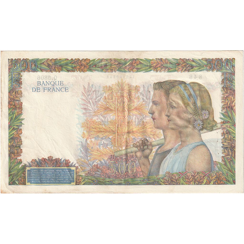 Frankreich, 500 Francs, La Paix, 1942, Q.5806, SS, Fayette:32.34, KM:95b